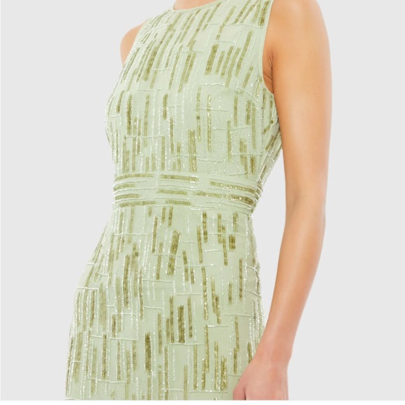 MAC DUGGAL Abstract Beaded Sleeveless Midi Sheath Dress NEW Size 10 Sage Green. - Picture 4 of 14